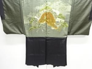 アンティーク　遠山に地紙・文字模様肩裏紋付羽二重男物羽織